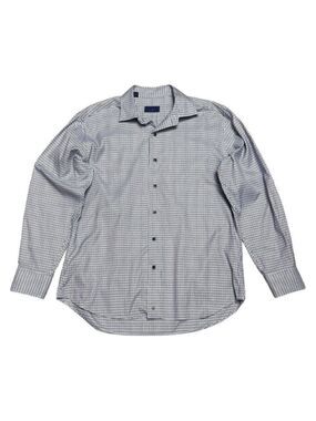 DAVID DONAHUE Luxury Non Iron Trim Fit Plaid Designer Blue Business Dress Shirt